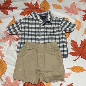 Tommy Hilfiger Kids Plaid Shirt and Tan Shorts Set